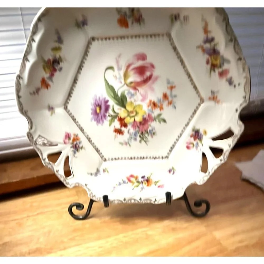Beyer & Block Antique Dresden Reticulated Porcelain Plate With Floral Design